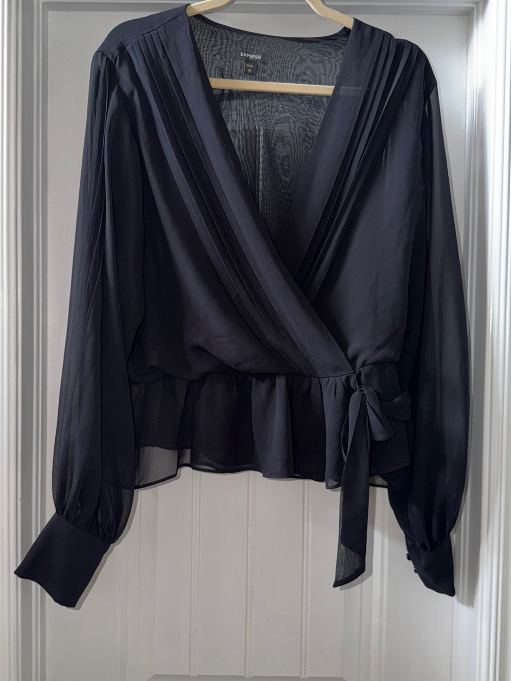 Express Black Sheer Wrap Blouse with Side Tie